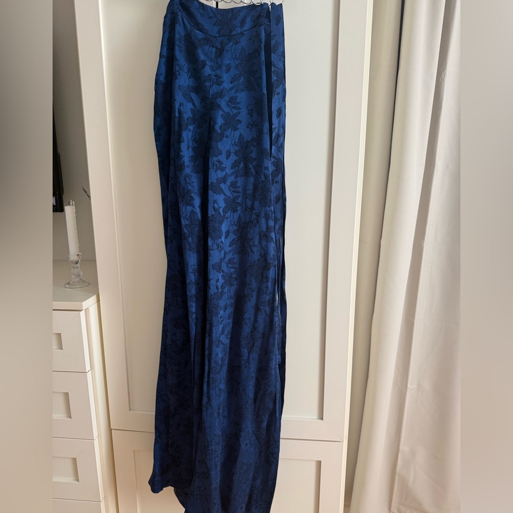 Zara Navy Royal Blue Floral Patterned Tie Pant